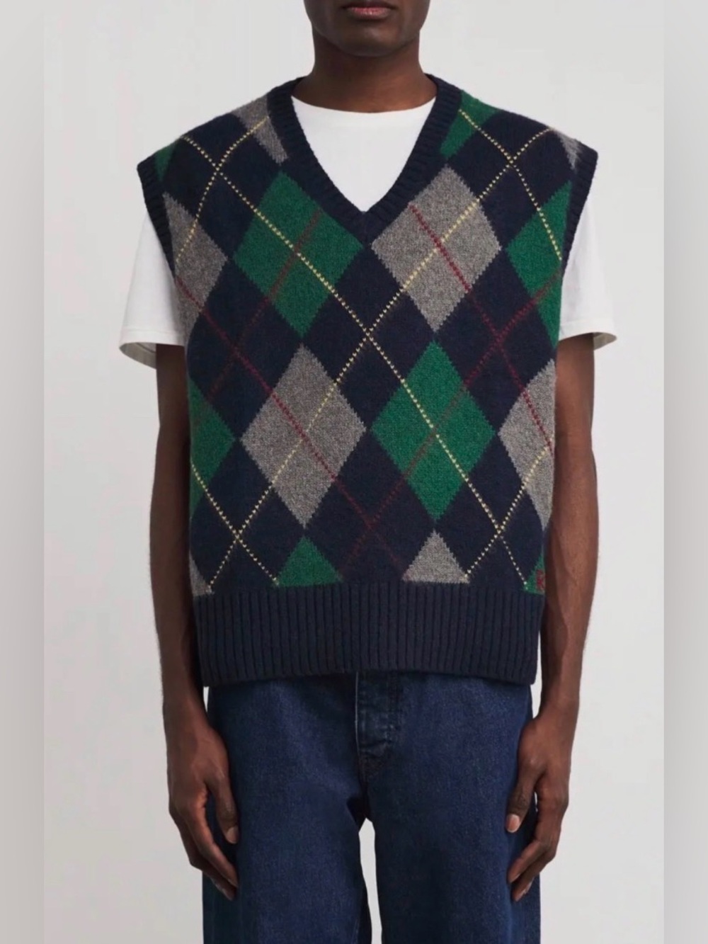 NWT Polo Ralph Lauren Navy Green Gray ARGYLE Wool Cotton V-Neck Sweater Vest